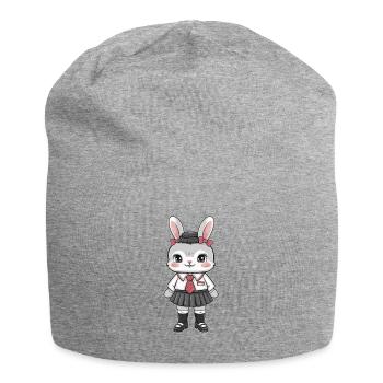 Lapin mignon en uniforme scolaire traditionnel. - Bonnet en jersey - gris chiné - Devant