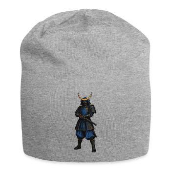 Samurai mit blauer Rüstung und Mondhelm - Jersey-Beanie - Grau meliert - Vorne