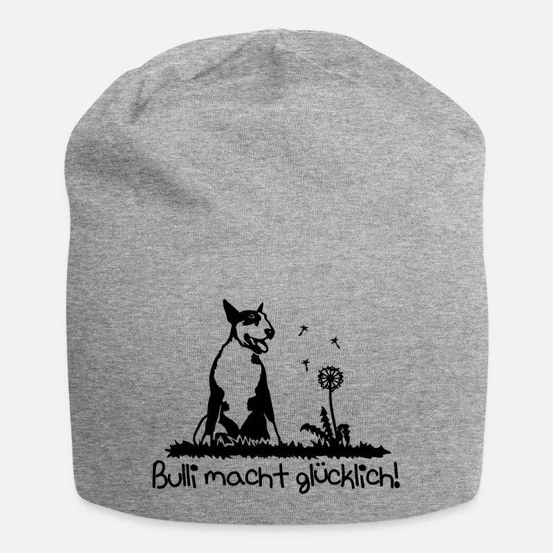 367b Bullterrier machen glücklich - Jersey-Beanie - Grau meliert