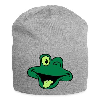 Cheeky Comic Frog Face - Jersey Beanie - heather grey - Front