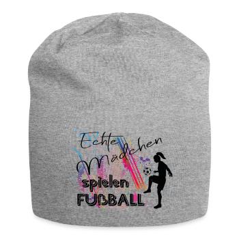 Echte Mädchen spielen Fussball Frauenfußball - Jersey-Beanie - Grau meliert - Vorne