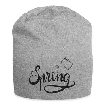 Spring, early spring, garden, watering, bed, love - Jersey Beanie - heather grey - Front
