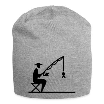 Angler with route and fish - Jersey Beanie - heather grey - Front