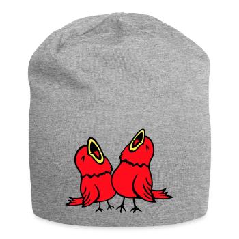 2 Budgies, Songbirds, Sparrows, Chirping Team - Jersey Beanie - heather grey - Front