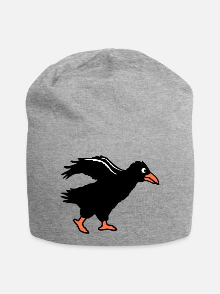 Rabe Vogel geht Krähe schnell rennen laufen lustig - Jersey-Beanie - Grau meliert