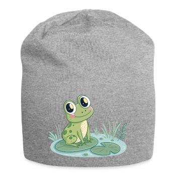 Grenouille mignonne sur nénuphar - Bonnet en jersey - gris chiné - Devant