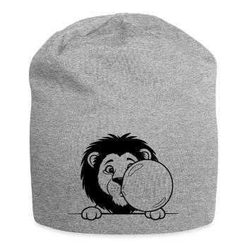 Löwe mit Kaugummiblase – Lustiges Tierdesign - Jersey-Beanie - Grau meliert - Vorne