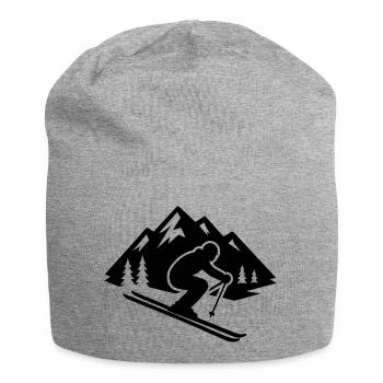 Ski Silhouette Mountains Slope - Jersey Beanie - heather grey - Front
