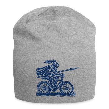 Ritter mit Lanze auf Fahrrad - Mittelalter Humor - Jersey-Beanie - Grau meliert - Vorne