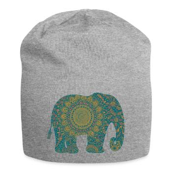 Mandala Elephant Pattern in Teal - Jersey Beanie - heather grey - Front