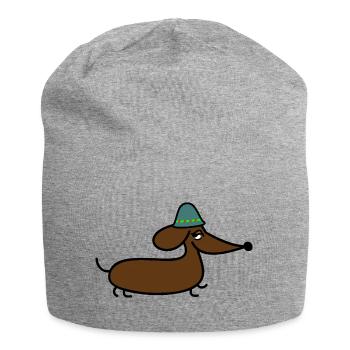 Teckel drôle avec chapeau - Bonnet en jersey - gris chiné - Devant