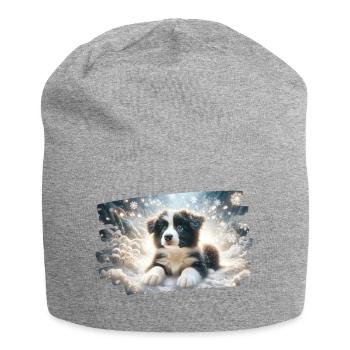 Rêve d’hiver avec chiot border colly dans la neige - Bonnet en jersey - gris chiné - Devant
