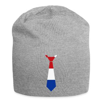 Cravate tricolore en rouge, blanc, bleu - Bonnet en jersey - gris chiné - Devant
