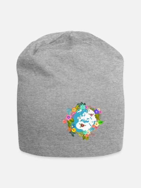 Blumen Erde Weltkugel - Jersey-Beanie - Grau meliert