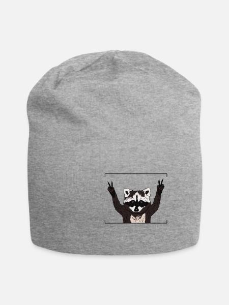 Peace Waschbär Gesicht Geschenkidee für fröhliche - Jersey-Beanie - Grau meliert