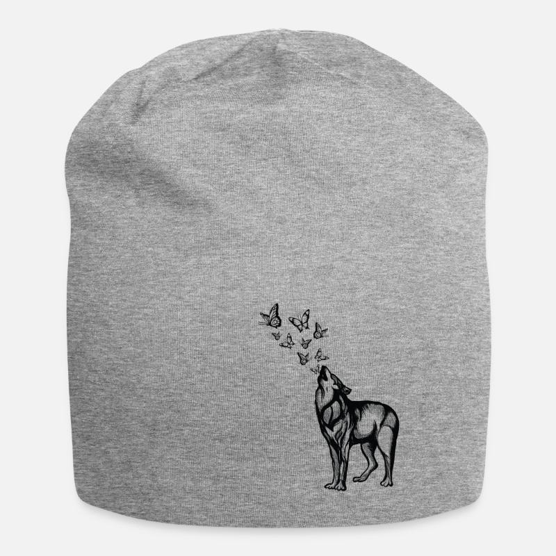Wolf und Schmetterlinge - Jersey-Beanie - Grau meliert