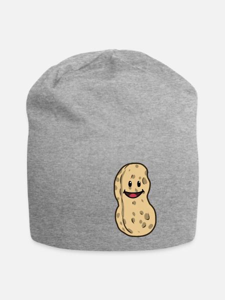 Erdnuss Nuss Nüsse fröhlich Emotion Kind nett - Jersey-Beanie - Grau meliert