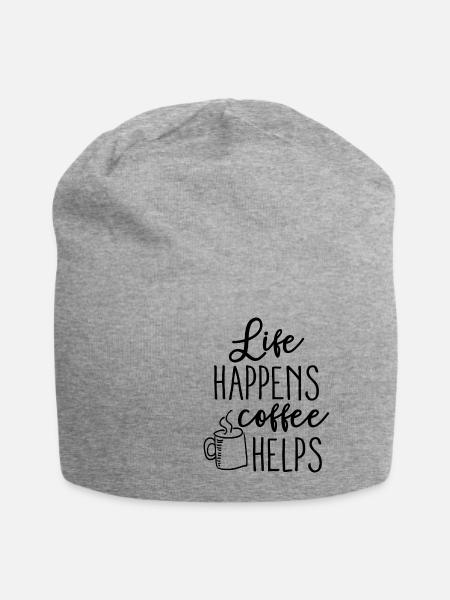 Life happens, Coffee helps - Jersey-Beanie - Grau meliert