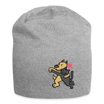 Liebende Katze & Hund - Jersey-Beanie - Grau meliert - Vorne