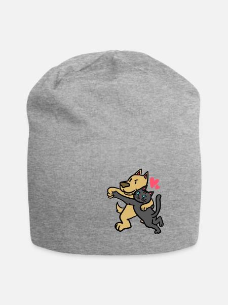 Liebende Katze & Hund - Jersey-Beanie - Grau meliert