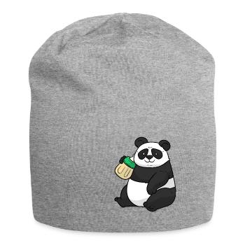 Baby Panda mit Trinkflasche - Jersey-Beanie - Grau meliert - Vorne
