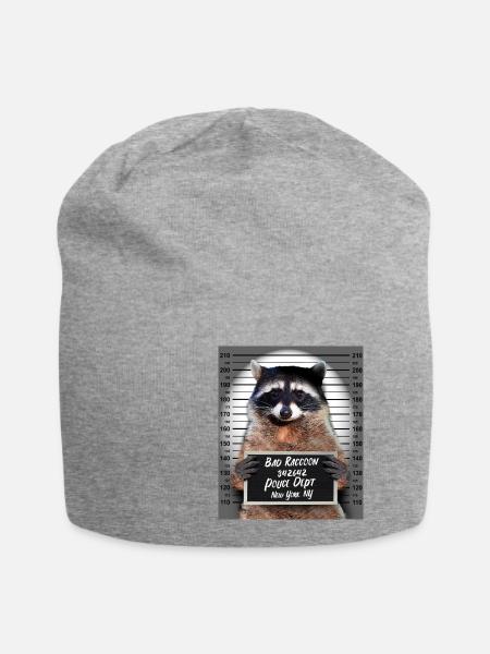 Waschbär Polizeifoto Raccoon im Knast Gefängnis - Jersey-Beanie - Grau meliert