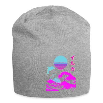 Retro Aesthetic Iruka Japanese Font Vaporwave - Jersey Beanie - heather grey - Front