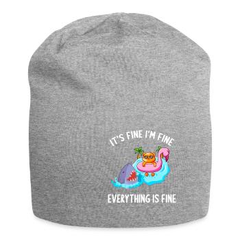 It's Fine I'm Fine Everything Is Fine Cat Flamingo - Jersey Beanie - heather grey - Front