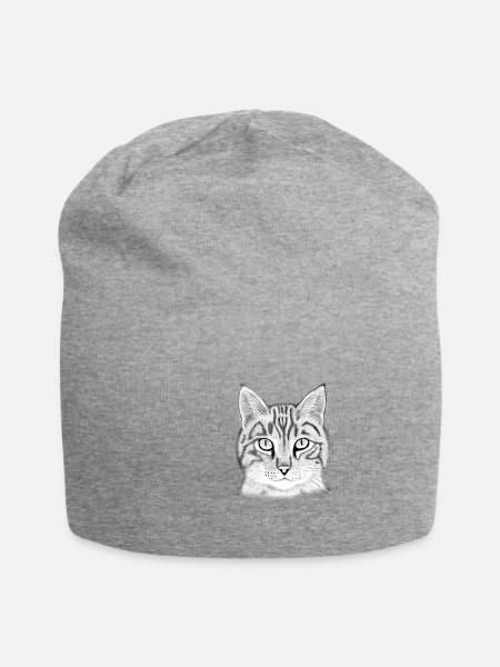 Katzenkopf gezeichnet - Jersey-Beanie - Grau meliert