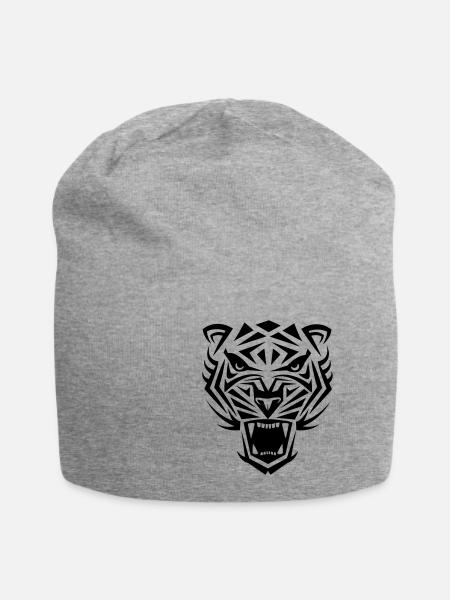 Tiger Tribal Wild Katze Cool Laune - Jersey-Beanie - Grau meliert