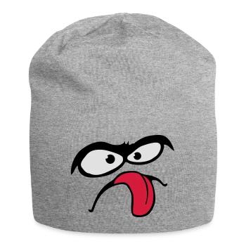 Dicke Augenbrauen Comic Gesicht Zunge Rausstrecken - Jersey-Beanie - Grau meliert - Vorne