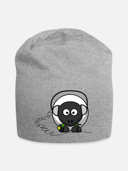Funny sheep with headphones - Jersey Beanie - heather grey