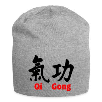 QI gong avec texte horizontal avec texte rouge - Bonnet en jersey - gris chiné - Devant