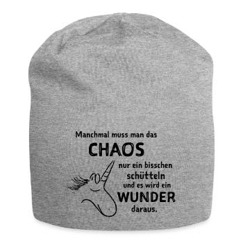 lustiger Spruch witzige Sprüche Chaos schütteln  - Jersey-Beanie - Grau meliert - Vorne