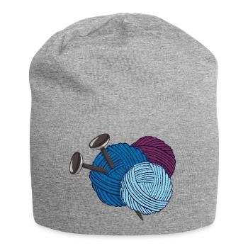 Wool with knitting needles - Jersey Beanie - heather grey - Front