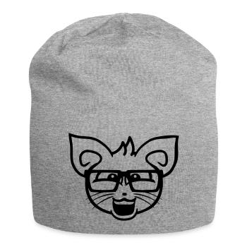 Nerd Katze Hornbrille Geek Schlaues Kätzchen Kopf - Jersey-Beanie - Grau meliert - Vorne