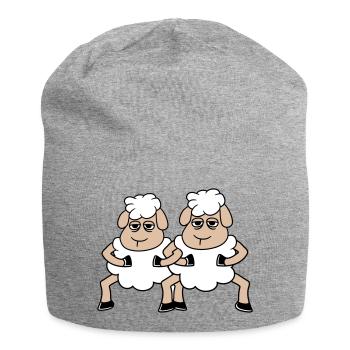 2 Sheep Looking Tired Bored Friends Team Crew - Jersey Beanie - heather grey - Front
