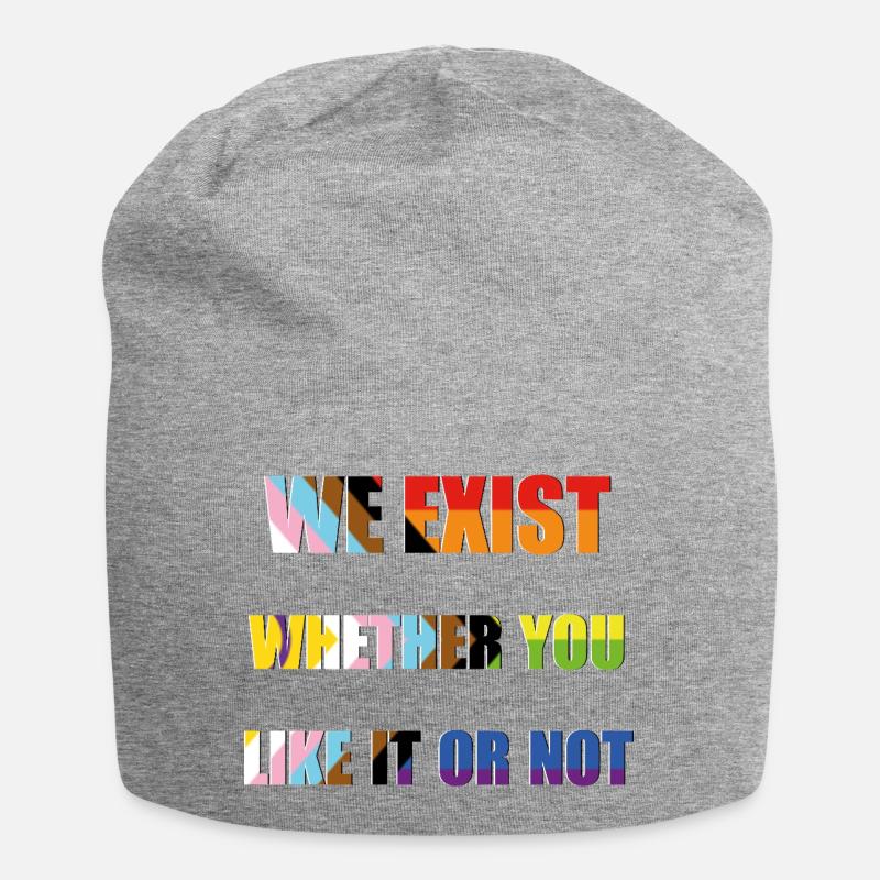 We Exist - Progress Pride Flag - Jersey Beanie - heather grey