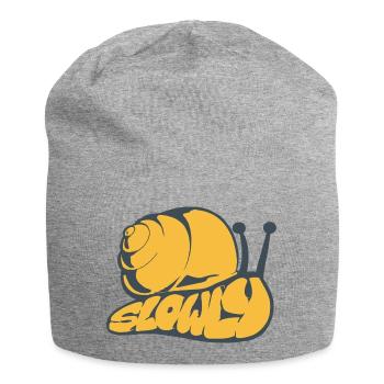 Langsam ein gezogenes Wort - Jersey-Beanie - Grau meliert - Vorne