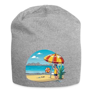 Beach vacation cartoon with umbrella - Jersey Beanie - heather grey - Front