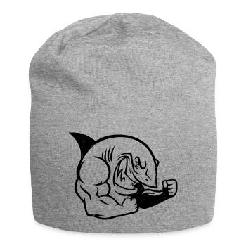 Muscular Shark Bodybuilder Workout Silhouette - Jersey Beanie - heather grey - Front