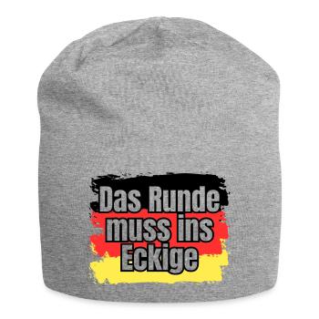 Das Runde muss ins Eckige - Spruch - Jersey-Beanie - Grau meliert - Vorne