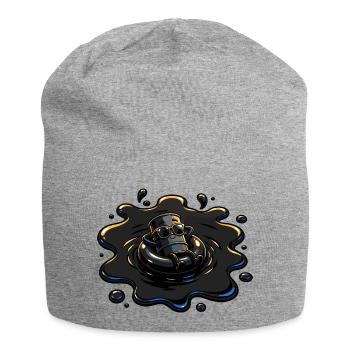 Oil barrel with sunglasses in oil puddle - Jersey Beanie - heather grey - Front