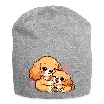 Mom dog cuddles with her puppy - Jersey Beanie - heather grey - Front