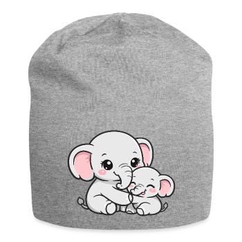Maman éléphante blottie avec son petit bébé - Bonnet en jersey - gris chiné - Devant
