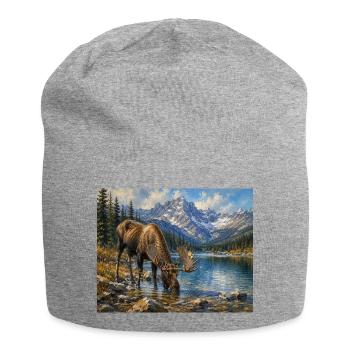 Alpen-Elch am Bergsee - Jersey-Beanie - Grau meliert - Vorne