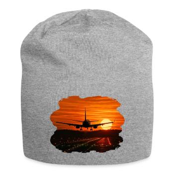 Flugzeuglandung bei Sonnenuntergang - Jersey-Beanie - Grau meliert - Vorne