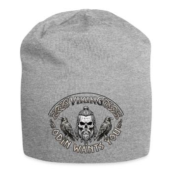 Viking Schädel mit Raben und Knoten - Jersey-Beanie - Grau meliert - Vorne