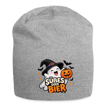 Süßes oder Bier – Lustiger Halloween Geist - Jersey-Beanie - Grau meliert - Vorne