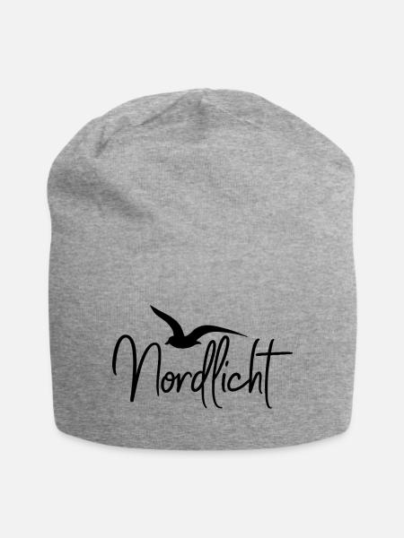 Nordlicht mit Möwe - Jersey-Beanie - Grau meliert